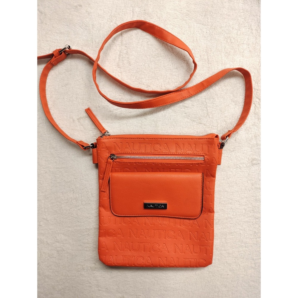 Nautica crossbody bag purse orange adjustable Fall color logo travel safe